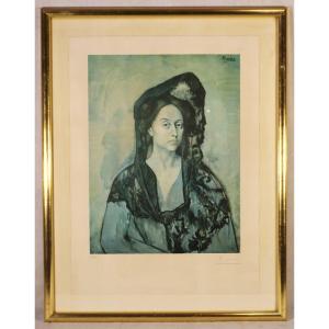 Pablo Ruiz Picasso (1881-1973). Lithographie" Portrait De Mme Benedetta Canals ", XXe