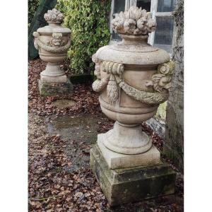 Important Pair Of Reconstituted Stone Fire Pots, 19th Century