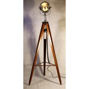 Mahogany Marine Floor Lamp/spotlight "half Mile Ray", Year Around 1930