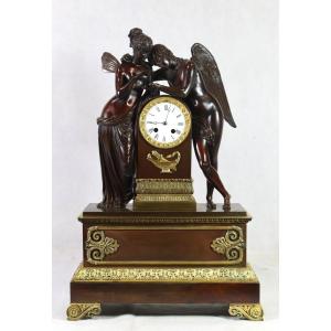 Importante Pendule En Bronze " Cupidon Et Psyché ", XIXe