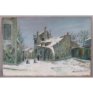 D'Après Maurice Utrillo (1883-1955), Gouache " La Maison De Mimi Pinson Sous La Neige ".