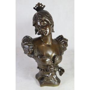 Louis Moreau (1855-1919 ) Sculpture En Bronze " Jeune Fille ", Art nouveau