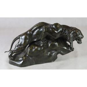 Giacomo Merculiano (1859-1935), Bronze Sculpture "the Lioness", Circa 1900