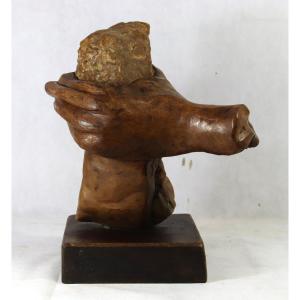 Claude Jacoux ( XXe), Sculpture En Bois Et Pierre, XXe