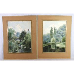 Josef Kastner (1844-1923) Pair Of Landscape Watercolors, Late 19th Century