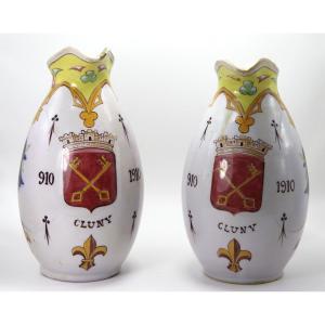 Charolles, Paire De Pichets " Millénaire De Cluny", 1910