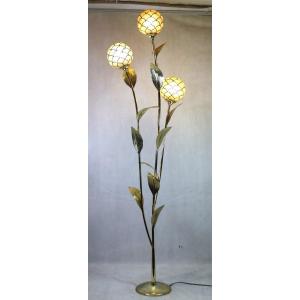 Capiz Brass And Mother-of-pearl Floor Lamp, Year 1970