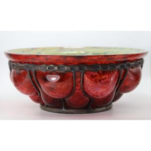 Louis Majorelle (1859-1926) Et Daum Nancy, Coupe En Verre Soufflé Et Fer Forgé, Signé, Vers1900
