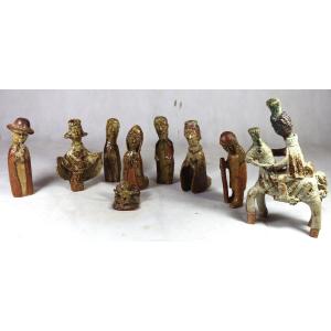Jean Lerat (1913-1992), Jacqueline Lerat (1920-2009), Ensemble De 9 Personnages De Crèche, 1950