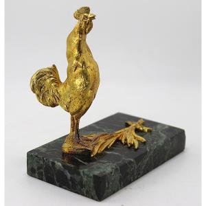 Cornu (20th Century), Bronze Sculpture "crowing Rooster", 20th Century