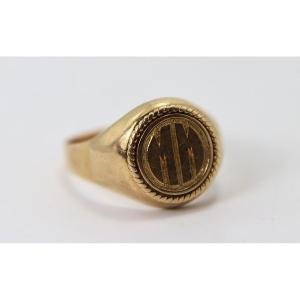 Chevalière En Or Jaune 18k, Monogrammé Mm, 3, 73 Gr, XXe