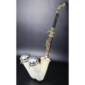 Autriche XIXe, Pipe à Double Foyers En écume Et Argent.