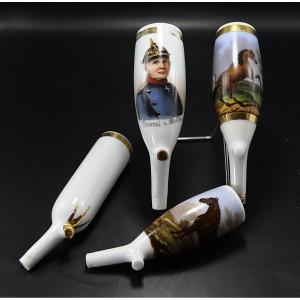 Lot de 4 fourneau de pipe en porcelaine " Général Von Moltke "," chevaux ", XXe