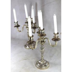 Pair Of Silver-plated Bronze Candelabras In The L XVI, 20th Century Style
