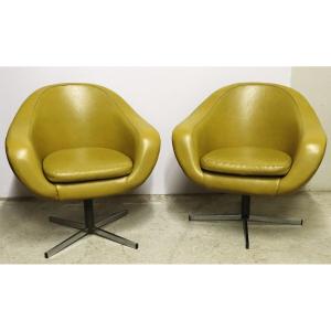 Carl Eric KLOTE (XXe) Paire de fauteuils coquille pivotants modèle "Overman / Pod Swivel", 1960