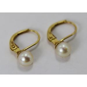 Pair Of 18k Gold And Cultured Pearl Earrings, 20th Century