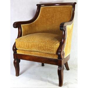 Mahogany Gondola-shaped Bergère Chair, Restoration Period, 19th Century