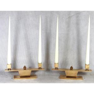 Pair Of Bronze Candelabra, Art Deco Period, Circa 1930
