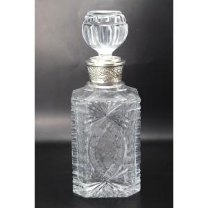 Carafe à whisky en cristal taillé bague en argent, XXe