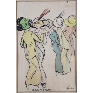 Fernand Fernel (1865-1933), Lithograph "montmartre", Circa 1900