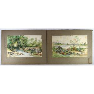 J. Hertrich (19th-20th Century), Pair Of Landscape Watercolors, Signed, Dated 1902