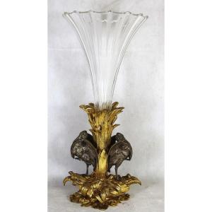 Crystal Soliflore Vase With Bronze Base And Two Patinas, 19th Century