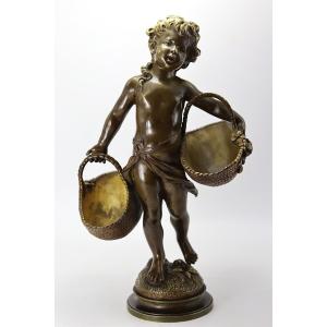 Auguste MOREAU (1834-1917), Sculpture " Jeune fille aux paniers ", XIXe