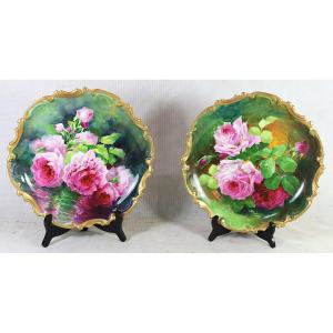 Paire de grand plats en porcelaine, signés, début XXe