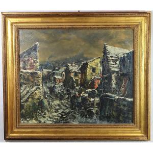 Raymond BESSE (1899-1969), HST " La zone en hiver vers Clichy ", signé, XXe