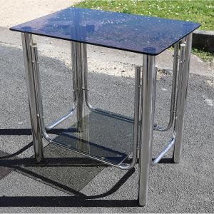 Italie 1970, Table SPACE AGE chrome et verre fumé.