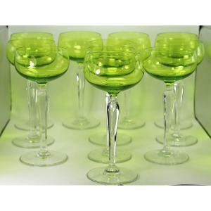 Val St Lambert, Series Of 11 Crystal Stemmed Glasses, Signed, 20th Century