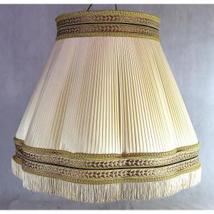 Large Pleated Silk Lampshade With Fluted Trim, 20th Century
