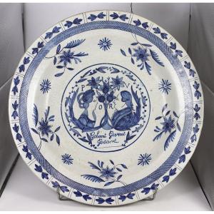 18th-century Delf, Large Deep Dish "portraits Of Stadtholder William V And Wilhelmine Of Prussia"