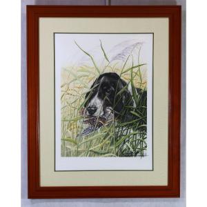 Léon Danchin (1887–1938), Lithograph "dog With A Woodcock," 20th Century