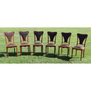 Camille Gauthier (1870–1963) & Paul Poinsignon Set Of Six Art Nouveau Chairs, 1890