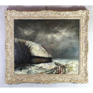 Painting Titled "snowy Landscape," Signed And Dated 1960