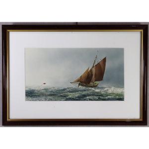 Hervé RICHARD (1952), Aquarelle " Caseyeur dans la brume ", XXe
