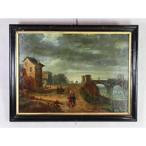 Jean DUPLESSIS-BERTAUX (1750-1818), HSC " Scène de village ", début XIXe