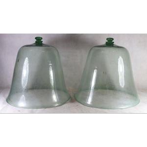 Paire de grandes Cloches de maraîcher en verre soufflé, XIXe