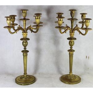 Pair Of Bronze Candelabra In The Style Of Claude Galle, Late 19th Century