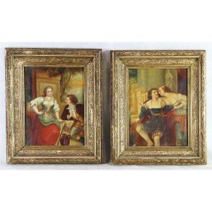 Paire de tableaux HST " Scène Romantique ", XIXe