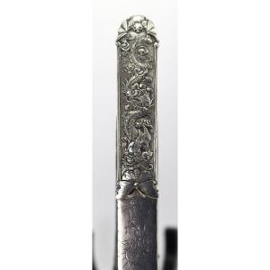 Solid Silver Scholar's Letter Opener, Qing Dynasty, China, Late 19th Century