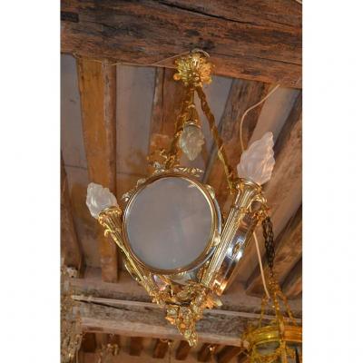 Chandelier In Gilded Bronze Tambourine, Age Nap III