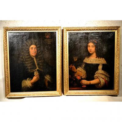 Paire De Portraits, Ep. Louis XIV, Daté 1668