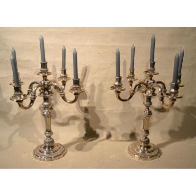 Large Pair Of Candelabra, Sterling Silver, Puiforcat, XXth