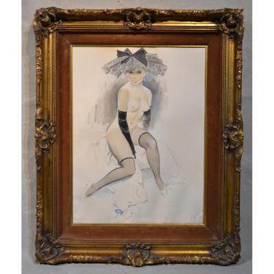 Fritz Willis (1907-1979), Charcoal, "pin-up", 1970