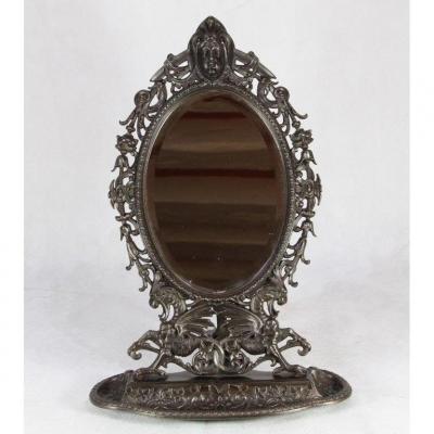 Psyche Mirror In Cast Iron, German Work, Late Nineteenth