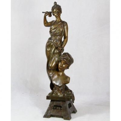 E. VILLANIS (1858-1914), Bronze "allégorie à la sculpture", XIXe