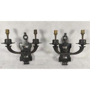 Pair Of Bronze Sconces (in The Taste Of André Arbus), Circa 1930/1940