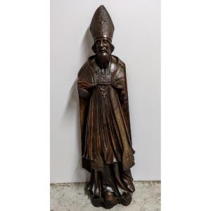 Importante sculpture en bois " Saint Nicolas ", XVIIe